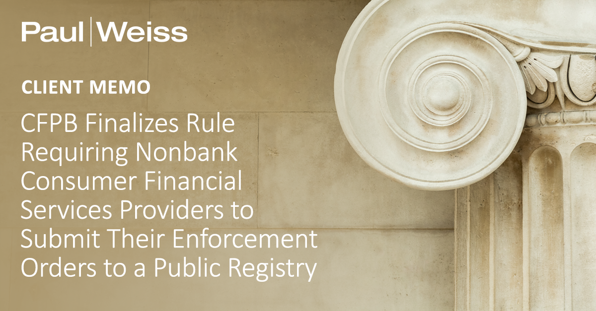 CFPB Finalizes Rule Requiring Nonbank Consumer Financial Services ...